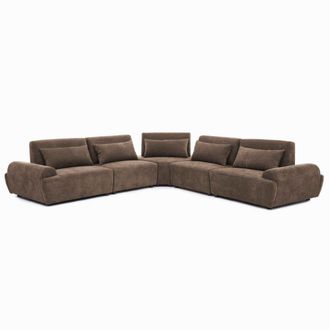 Oviala Sof&aacute; esquinero modular de 5 plazas con respaldo ajustable 340cm marr&oacute;n