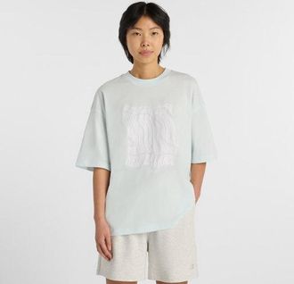 New Balance Womens Wavey Relaxed T-Shirt in Blue Cotton, size X-Small