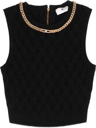 Elisabetta Franchi Chain-embellished Diamond-pattern Crop Top