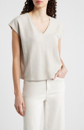 Eileen Fisher V-Neck Organic Cotton Square Top in Chalk at Nordstrom, Size Xx-Small
