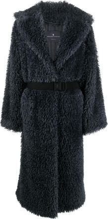 Ermanno Scervino Womens Belted Shearling Wool Coat