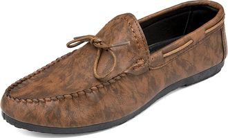 Generic Mens Loafers PU Deck Shoes 1-Eye Stitching Details Round Toe Resistant Lightweight Flat Heel Prom Slip On(Brown,7.5 UK)