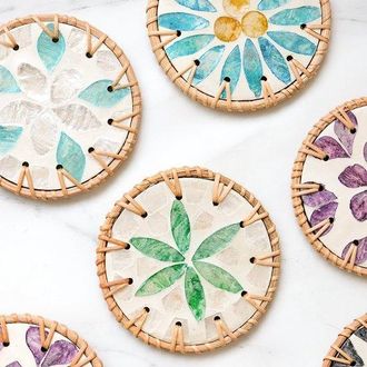 OEM Posavasos Aislantes De Rat&aacute;n Y Cer&aacute;mica, Aptos Para T&eacute;, Caf&eacute; Y Mesa, Juego De 3 Piezas, Colores Aleatorios