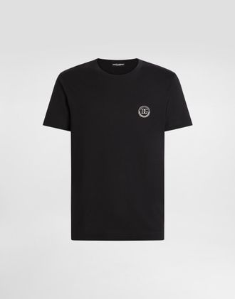 Dolce & Gabbana Short-sleeved T-shirt With Dg Embroidery - Man T-shirts And Polos Blue 48
