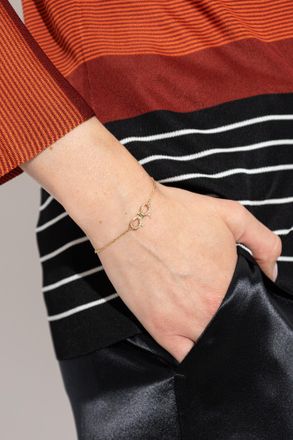 Ferragamo Bracelet With A Charm Featuring Shimmering Crystals, Womens, Gold