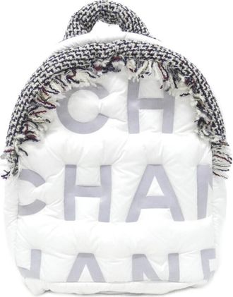 Chanel Gray White Nylon Tweed Backpack (Pre-Owned)