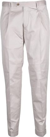 Lab 001 White Stretch Cotton Pleated Formal Pants