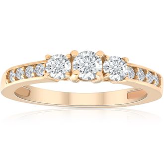 Pompeii3 1/2ct Diamond Three Stone Ring 14K Yellow Gold Size Selectable