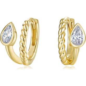 Lafonn Tessa Bypass Pear-Cut Simulated Diamond Huggie Hoop Earrings in Gold at Nordstrom
