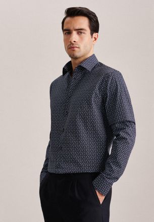 Seidensticker Businesshemd SEIDENSTICKER Shaped, Herren, Gr. S (38), verl&auml;ngerte &Auml;rmell&auml;ngen, blau (dunkelblau), 100% Baumwolle, bedruckt, tailored fit, 2-Knopf-Man