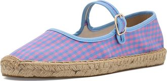 Soludos Vichy Mary Jane Espadrille Womens Flat Shoes Blue/Pink : EU 39 (US Womens 8-8.5) B - Medium, Textile