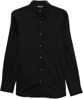 Emporio Armani Stretch Pima Katoenen Overhemd - Heren - Zakelijke Overhemden - Zwart - S - Katoen - Overhemden