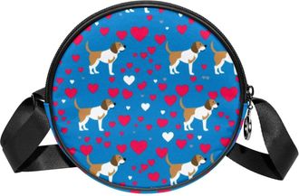Generic Circle Crossbody Bag for Women, Dog Hearts Small Sling Bag Daypack with Zipper Adjustable Shoulder Straps Casual Ladies Girls Round Purse