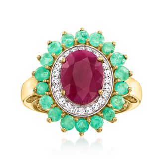 Ross-Simons Ruby Ring With Emeralds and. Diamonds in 14kt Yellow Gold