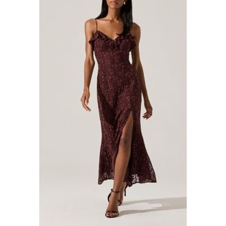 ASTR the Label Leonie Lace & Sequin A-Line Dress in Wine Brown at Nordstrom Rack, Size X-Small