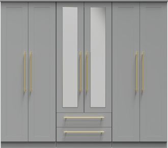 Welcome Furniture Ealing Ready Assembled Tall 6 Door 2 Drawer 2 Mirror Wardrobe in Dusk Grey - Welcome Furniture | TJ Hughes
