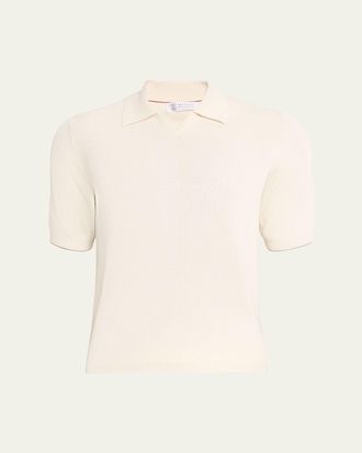 Brunello Cucinelli Mens Cotton Rib Johnny Collar Polo Sweater
