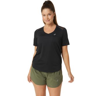Asics Laufshirt ASICS ROAD V-NECK SS TOP, Damen, Gr. S (36/38), schwarz (performance schwarz), Jersey, Obermaterial: 94% Polyester, 6% Elasthan, unifarben, 