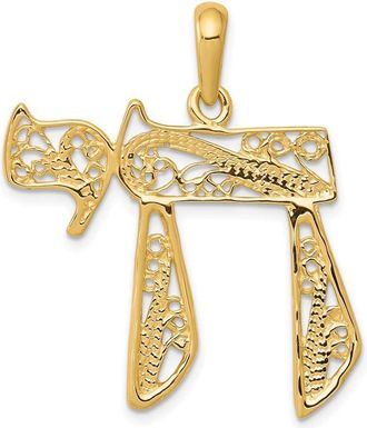 Diamond2Deal 14k Yellow Gold Filigree Chai Pendant