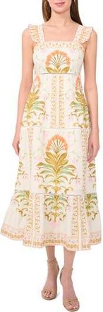 CeCe by Cynthia Steffe Print Pintuck Sleeveless Midi Dress in New Ivory at Nordstrom Rack, Size 14