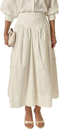 English Factory Pearly Bead Poplin Maxi Skirt in White at Nordstrom, Size Medium