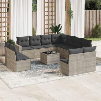 vidaXL Set De Sof&aacute;s De Jard&iacute;n 12 Pzas Y Cojines Rat&aacute;n Sint&eacute;tico Gris Vidaxl