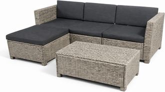 Concept Usine Conjunto de jard&iacute;n para 4 personas de resina trenzada gris y negro