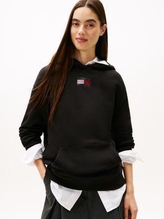 Tommy Jeans Kapuzensweatshirt TOMMY JEANS TJW RLX PARTY FLAG HOODIE EXT, Damen, Gr. XXL (44), schwarz, Sweatware, Obermaterial: 100% Baumwolle, unifarben, relaxed
