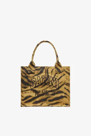 Ganni Green Zebra Print Large Tote