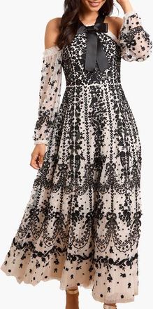 Needle & Thread Adeline Off-Shoulder Ankle Gown in Cream/graphite at Nordstrom, Size 12