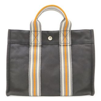 Herm&egrave;s Gray Orange White Canvas Handbag Tote Bag (Pre-Owned)