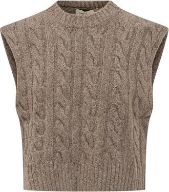 Max Mara Clown Kabelgebreid Vest - Dames - Ronde hals truien - Bruin - L - Wol - Truien & Vesten