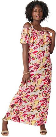 Jessica London Cold Shoulder A-Line Maxi Dress in Multi Summer Petals at Nordstrom, Size Medium