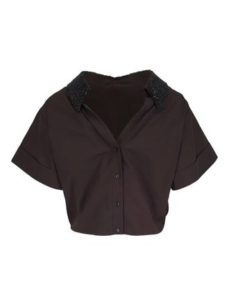 TWP Forever & Always beaded cropped shirt - Brown