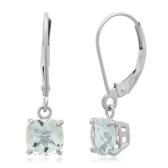 MAX + STONE Solid 10K White Gold Cushion Cut Dangle Gemstone Leverback Earrings