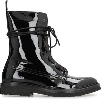 Rhude Leren Gevechtslaarzen- Vetersluiting- Ronde Neus - Heren - Veterlaarzen - Zwart - 42 EU - Leer - Schoenen