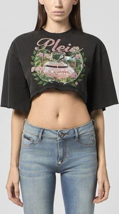 Philipp Plein Cropped T-Shirt Cannes Tennis Club Women in Black at Nordstrom, Size Medium