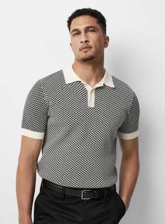 Le 31 Mens Retro jacquard Polo Shirt