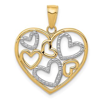 Diamond2Deal 14k Yellow Gold and White Rhodium Polished Hearts inside Heart Pendant