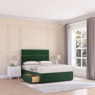 Sloomy Texas Divan Bed Base 2 Drawers & 26 Struts Headboard in Emerald | Size: King