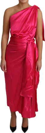 Dolce & Gabbana E&eacute;n-schouder Wrap Satijnen Midi Jurk