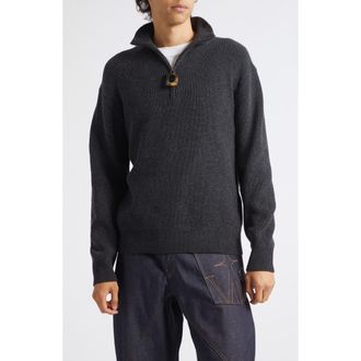 J.W.Anderson Ribbed Half Zip Sweater in Steel at Nordstrom, Size X-Large