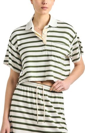 Derek Lam Indira Striped French Terry Jersey Crop Rugby Top