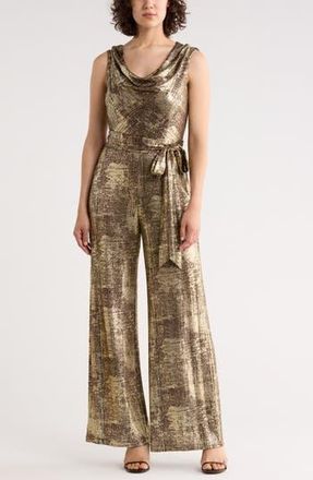Connected Foiled Jersey Jumpsuit in Brown at Nordstrom Rack, Size 14