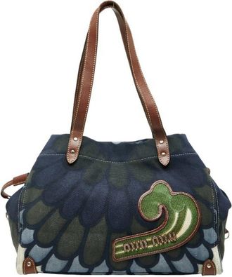 Miu Miu Multi-Color Navy Leather Canvas Handbag Tote Bag (Pre-Owned)