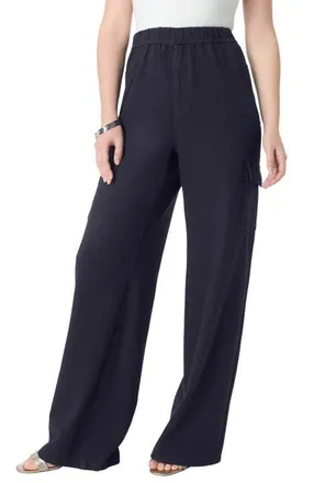 Roaman's Wide Leg Cargo Knit Jean in Dark Wash at Nordstrom, Size 40