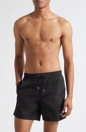 Moncler Logo Patch Swim Trunks in Black at Nordstrom, Size X-Large