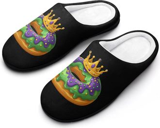 Generic Mardi And Gras Donut Funny Mens Cotton Slippers Soft Non-Slip Rubber Sole House Slipper Indoor Outdoor
