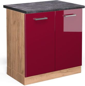 Vicco Armario Bajo Para Fregadero R-line, Rojo Burdeos Alto Brillo, 80 Cm, Et Antracita Vicco