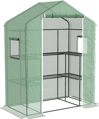 OUTSUNNY Invernadero Para Jard&iacute;n Invernadero Con 1 Puerta 2 Ventanas Y Estantes De 2 Niveles En Forma De U Para Cultivo De Plantas 140x73x190 Cm